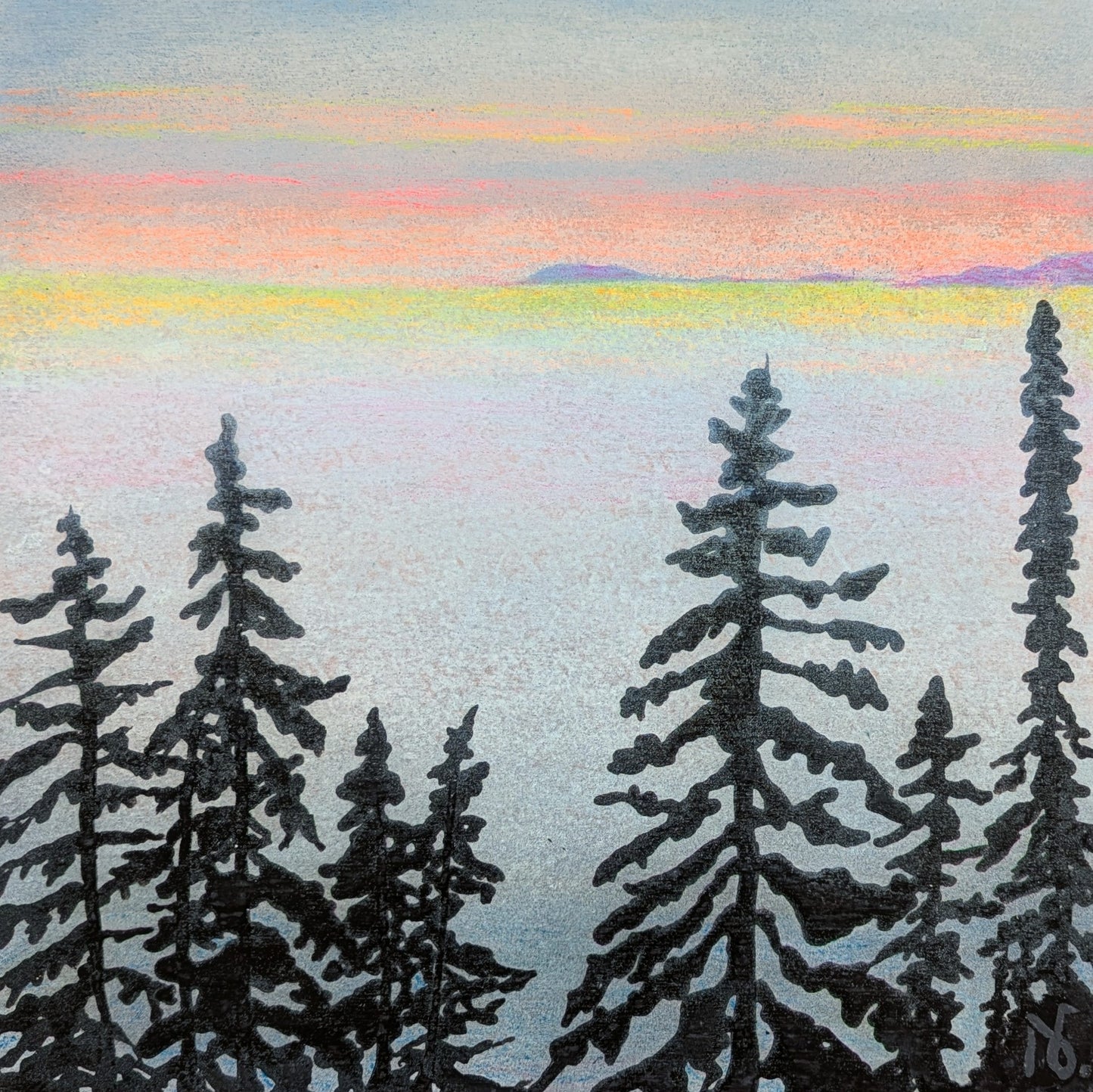 SOLD - Neon Horizon, 12x12"